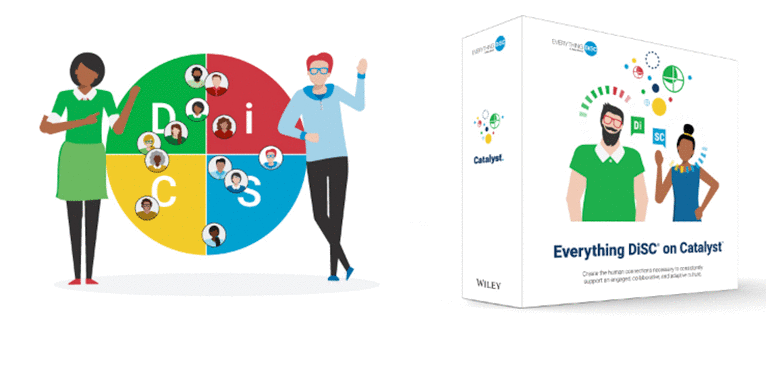 Everything DiSC® Assessments: Workplace®
Two illustrations standing next to the DiSC Style chart and showing the Catalyst™ product cover image.