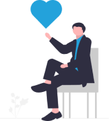 Everything DiSC illustration of a man sitting, holding a heart-shaped balloon.